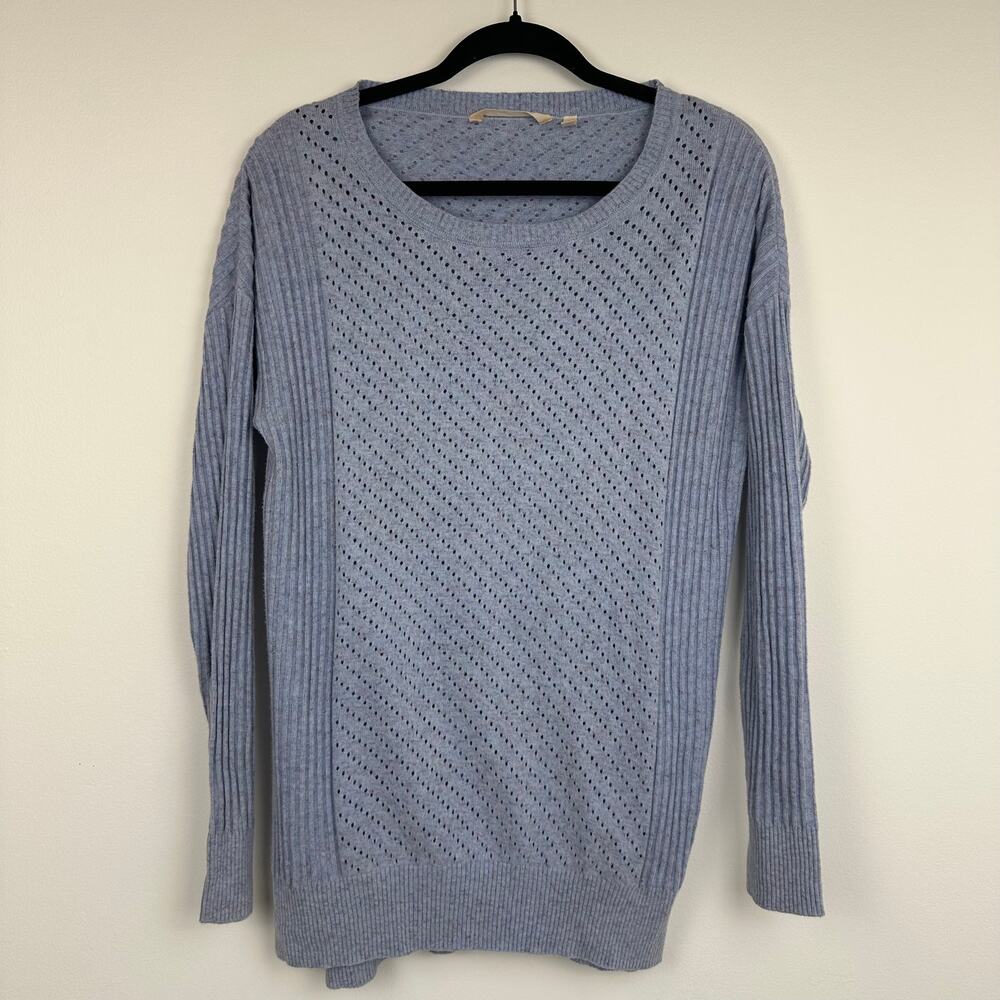 Soft Surroundings Womens Cotton Blend Open Knit Blue Tunic Sweater Size Medium